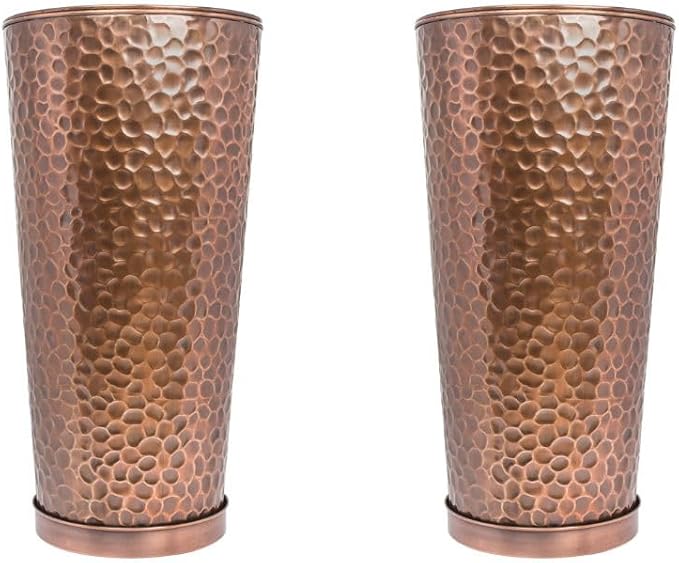H Potter Large Tall Planter Pots Outdoor Indoor Copper Flower Decorative Set of Two with Trays GAR684 (Set of Two W/Tray)