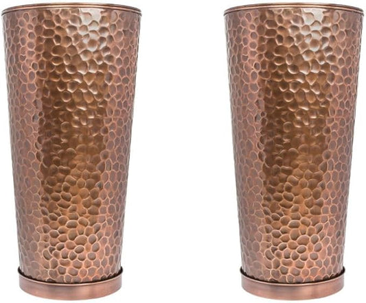 H Potter Large Tall Planter Pots Outdoor Indoor Copper Flower Decorative Set of Two with Trays GAR684 (Set of Two W/Tray)