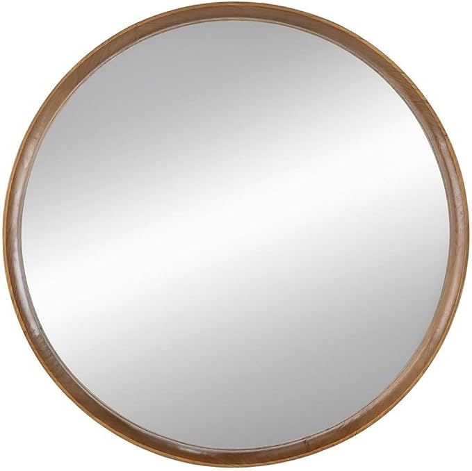 HomeRoots 32" Brown Round Framed Accent Mirror