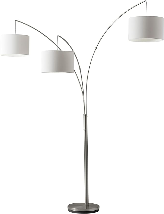Adesso Arc Floor Lamp with 3 Movable Shades & Dimmable Brightness - Perfect Lighting for Bedroom, Living Room and Corner Decor, Brushed Steel