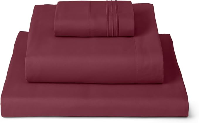 Mellanni Twin XL Sheets Set - 3 PC Iconic Collection Bedding - Hotel Luxury, Extra Soft, Cooling Bed Sheets - Wrinkle, Fade, Stain Resistant (Twin Extra Long, Burgundy)