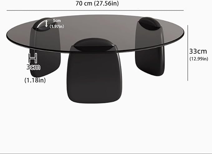 EASYSOUL Modern Round Coffee Table with Glass Top, 27.56" D x 27.56" W x 14.69" H, Circular Tea Tables for Living Room Home Office Industrial Cocktail Tables (Black-Grey Glass/27.56")