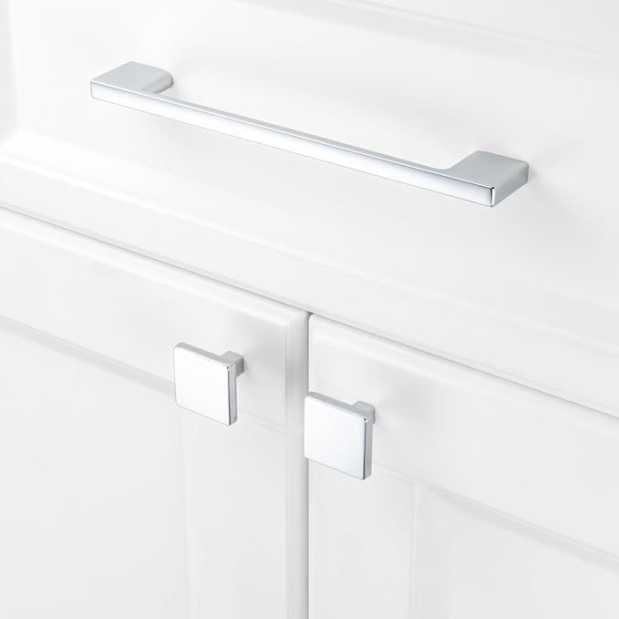 KOOFIZO 10 Pack 6-1/4 Inch Wide Foot Cabinet Bar Pulls - Polished Chrome Modern Solid Handles for Kitchen Cupboard Door, Bedroom Dresser Drawer, Bathroom Wardrobe Hardware
