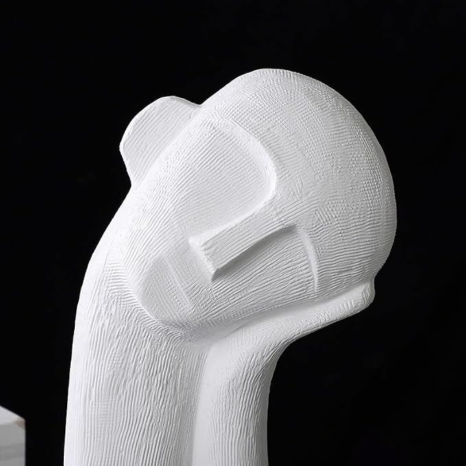 Minimalist Ceramic Ornament Abstract Thinker Statue Head Sculpture for Modern Home Office Meeting Room Shelf Decor 14" inch Tall (White)