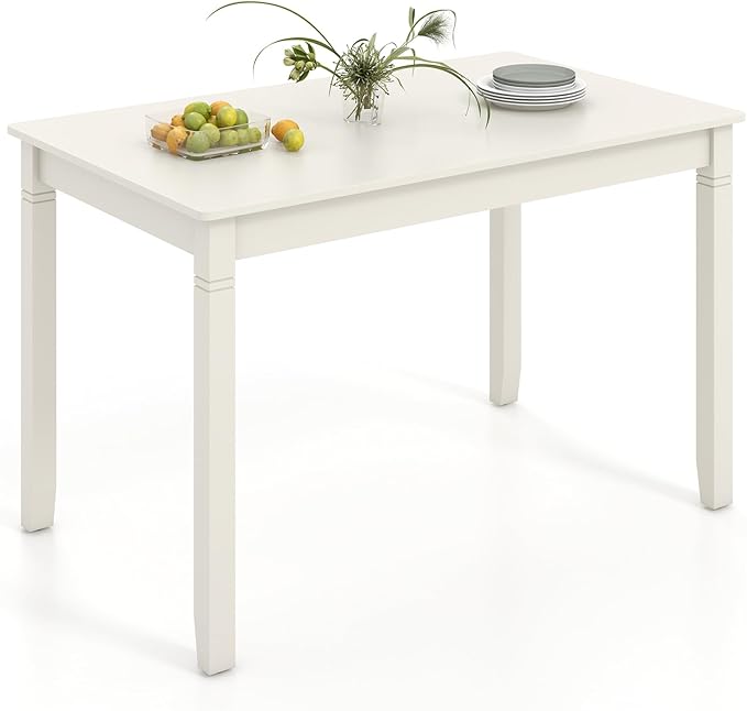 Giantex Dining Table for 4 People, 48” x 29” Kitchen Table with Wood Legs, Rectangular Dinner Table for Small Space, Apartment, Living Room, Dinette Table, Load 330 Lbs, Dining Room Table (White)