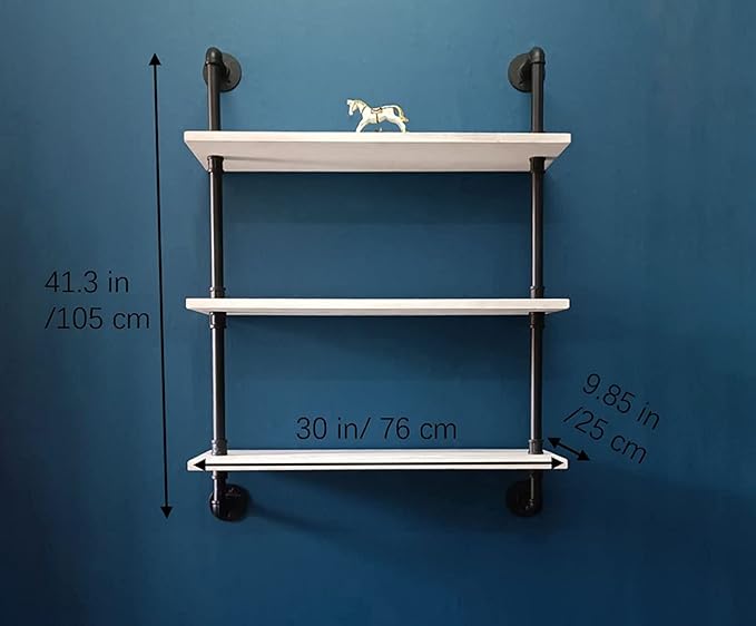 HDDFER Industrial Pipe Shelving Rustic White Pipe Wall Shelves Bathroom Shelves with Wood Planks Industrial Floating Shelves 30 Inch Farmhouse Bookshelf Pipe Shelves Wall Mounted
