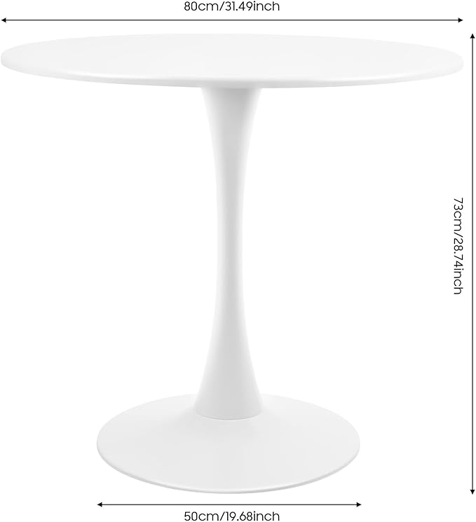 Round Dining Table, 31.5" Circle Tulip Table with Thickened Tabletop & Metal Pedestal, Mid-Century Modern Style MDF Top for Kitchen Living Room Cafe and Small Spaces