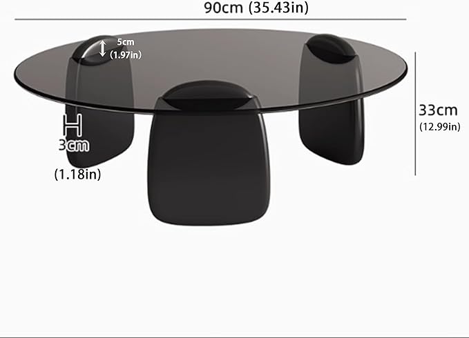 EASYSOUL Modern Round Coffee Table with Glass Top, 35.43" L x 35.43" W x 14.69" H, Circular Tea Tables for Living Room Home Office Industrial Cocktail Tables (Black-Grey Glass/35.43 ")