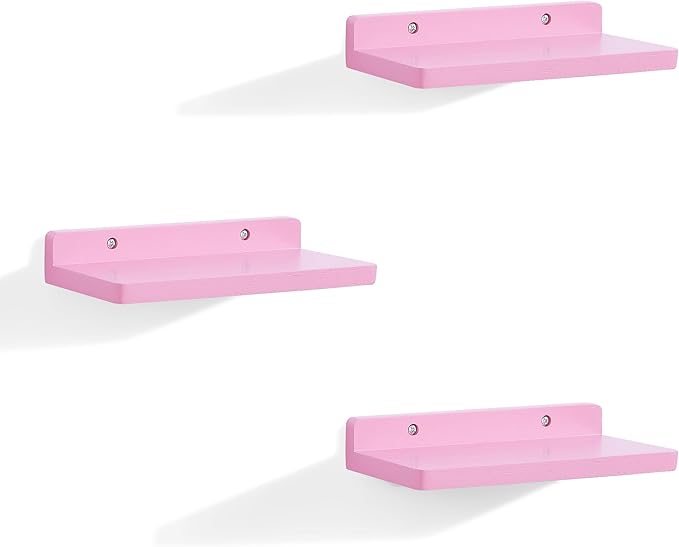 Small Floating Shelf,5 x 8.5 Inch,Set of 3 Small Wall Shelf for Bedroom Living Room Bathroom Kitchen Office (Pink)
