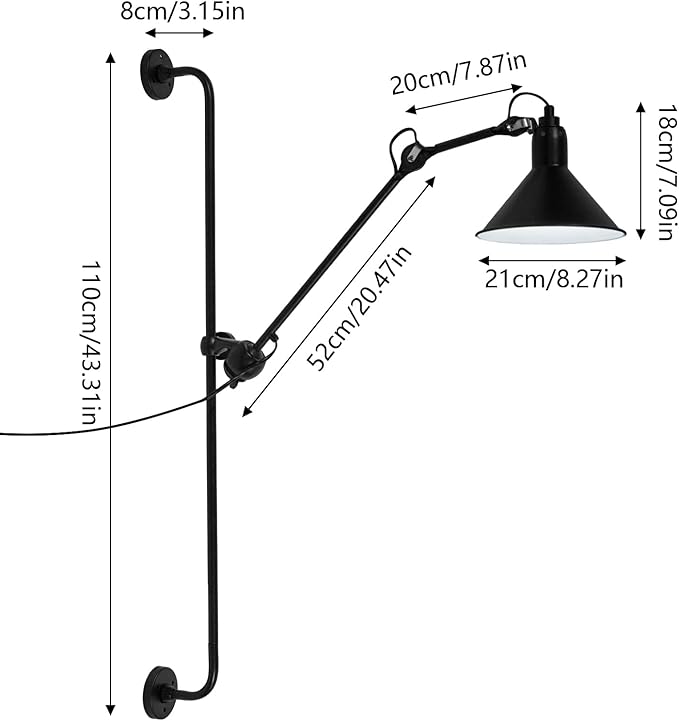 Swing Arm Wall Lamp, Black Industrial Swing Arm Wall Light, Nordic Adjustable Long Arm Wall Sconces Lamp Metal Double-arms Folding Architect Work Wall Mount Lighting for Bedroom Reading Living Room