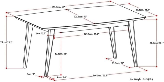 SIMPLIHOME Draper Dining Table - 66 inch Wide Solid Oak Veneer Rectangular Table, Mid-Century Modern Style for Dining Room or Kitchen with Tapered Legs and Spacious Surface, Seats 6