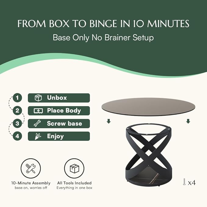 POVISON 51" Modern Round Dining Table, Glass Round Kitchen Table for 4, Tempered Glass Dining Room Table top with Black X Carbon Steel Base (Dining Table Only)