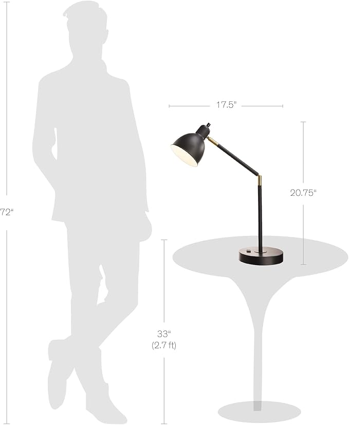 Catalina Lighting 20092-001 Modern Adjustable Desk Light with Power Outlet, Classic Table Lamp for Office, Dorm, or Bedroom, Reading Light Nightstand Lamp, Bulb NOT Included, 20.75", Black