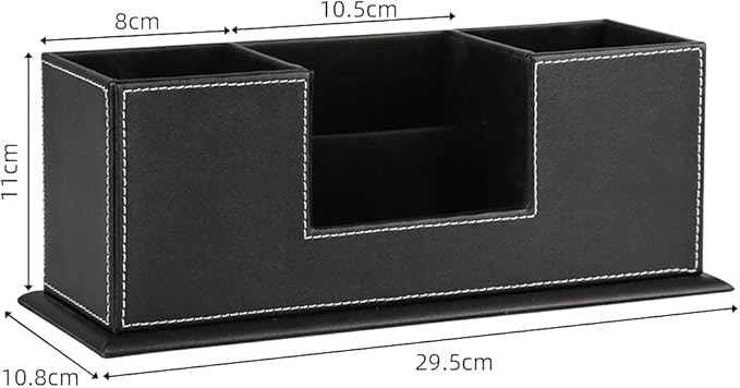 KINGFOM™ Double Holder Leather Multi-Function Desk Stationery Organizer Pen Pencil Holder Black
