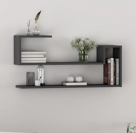 Geometric Wall Shelf: Modern MDF Floating Bookshelf (Anthracite)