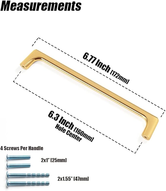 Goo-Ki Shinging Gold Cabinet Pulls with 6.3''(160mm) Hole Centers, Modern Style Zinc Alloy Cabinet Handles for Dresser,Wardrobe,Cupboard- 6 Pack