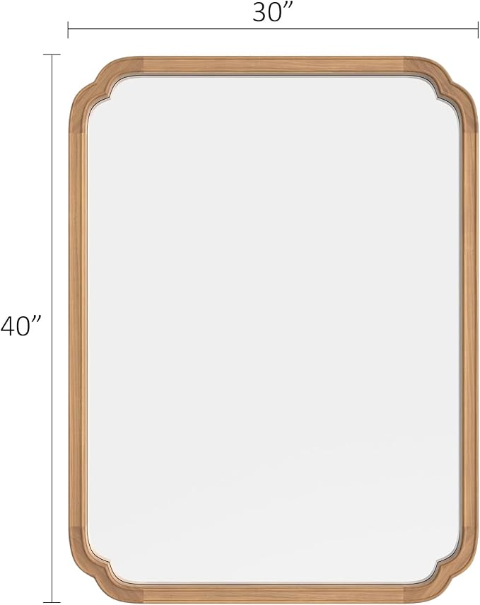 HOMECOOKIN Wood Bathroom Mirror for Wall Decor Arched Rounded Corner Rustic Wood Frame Wall Mirror Home Decorative for Vanity, Living Room, Bedroom, Entryway (30 x 40 inch, Honey)