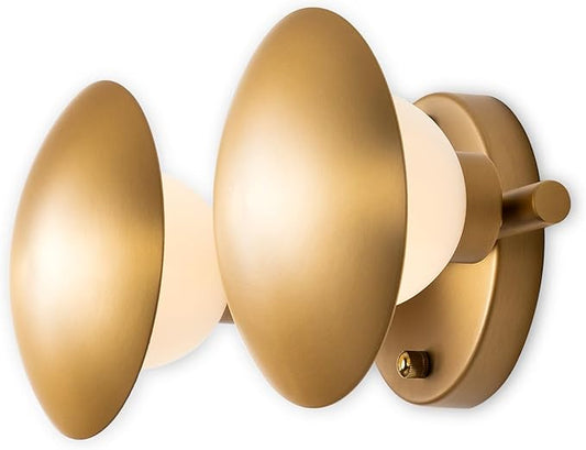 Modern Gold 2light Mushroom Wall Sconces, Globe Spherical Wall Lamp, Mid Century Small Brass Vanity Single Ball Lights Fixture, Contemporary Milk Glass Wall Mounted Lamp for Bedroom Bathroom Hallway