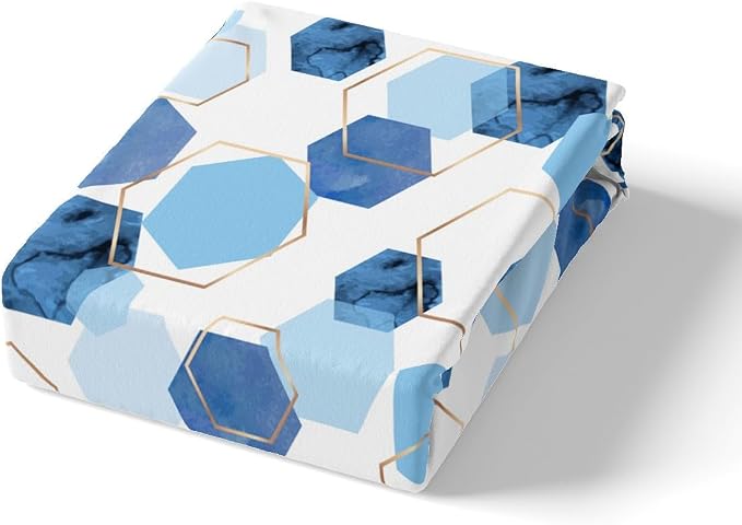 Erosebridal Hexagon Bedding Sets Queen Navy Blue Comforter Cover, Watercolor Honeycomb Bed Set Abstract Tie Dye Duvet Cover, Luxury Gold Hexagon Quilt Cover Microfiber (Zipper Closure)