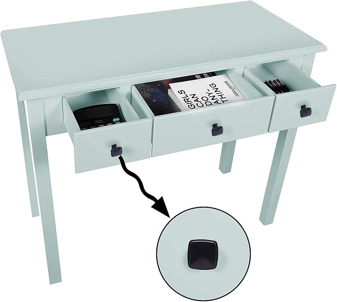 STHOUYN Home Office Small Writing Desk with Drawers Bedroom, Study Table for Adults/Student, Vanity Makeup Dressing Table Save Space Gifts Green (Light Green)