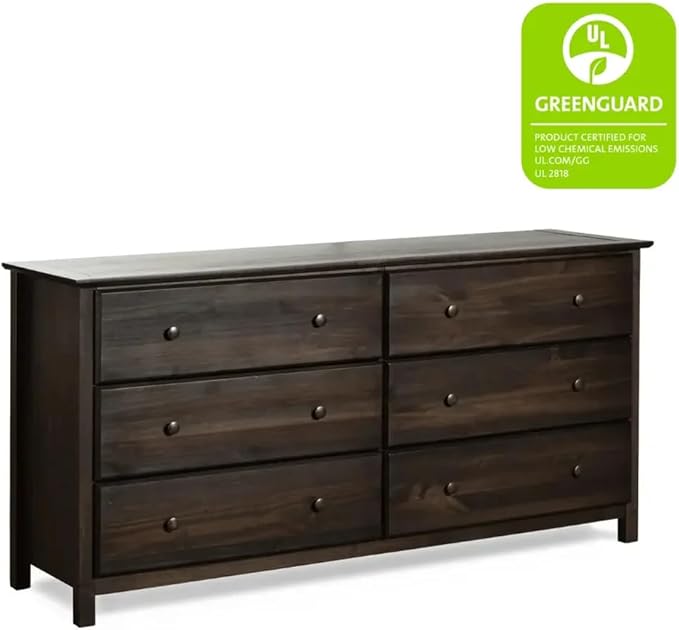 Grain Wood Furniture Shaker 6-Drawer Dresser, Solid Wood with an Expresso Finish