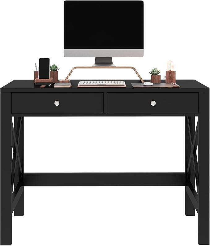 ChooChoo Computer Desk Study for Home Office, Modern Simple 40 Inches Desk with Drawers, Makeup Vanity Console Table, Black
