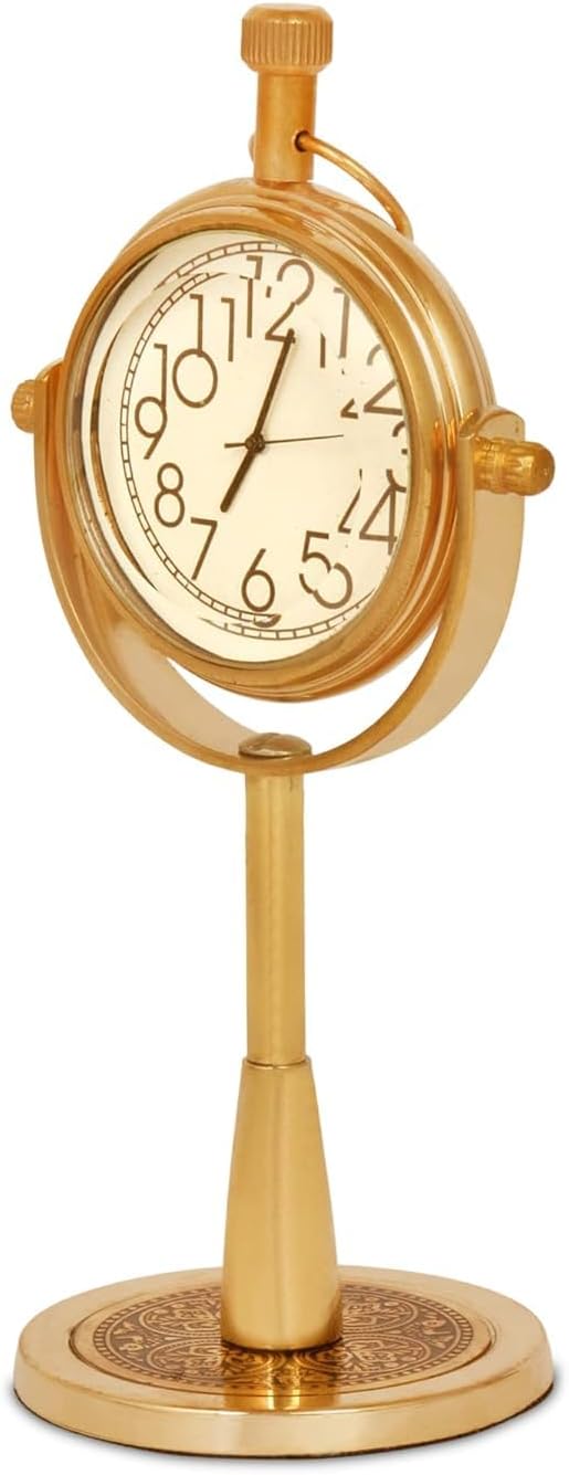 Vintage Brass Table Clock Antique Style Desk Timepiece Handcrafted Solid Brass Clock for Home or Office Classic Retro Decor Accent Elegant Collectible Gift for Men & Women(4x5.5 Inch) Golden Finish