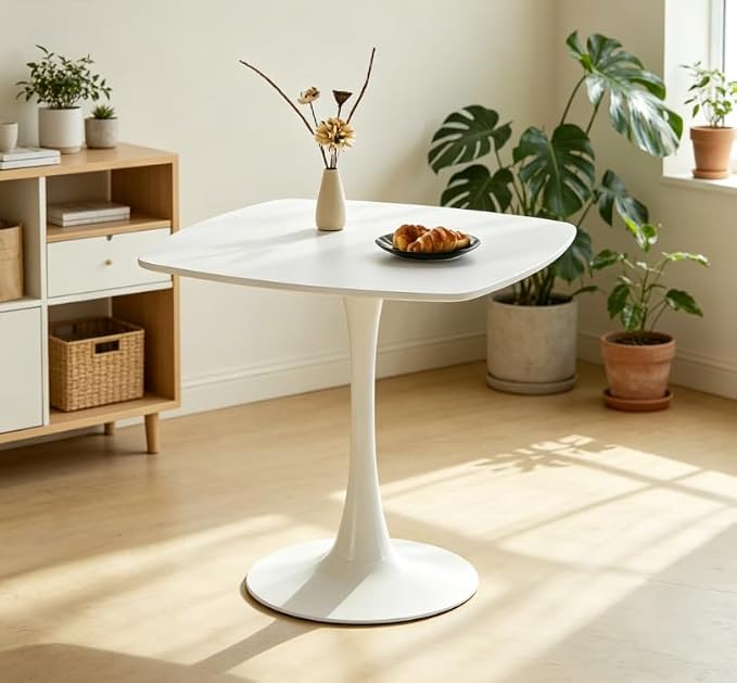 Square Tulip Dining Table for 4, 31.5" White Tulip Table with Metal Pedestal, ModernTable for Kitchen & Breakfast Nook & Small Space