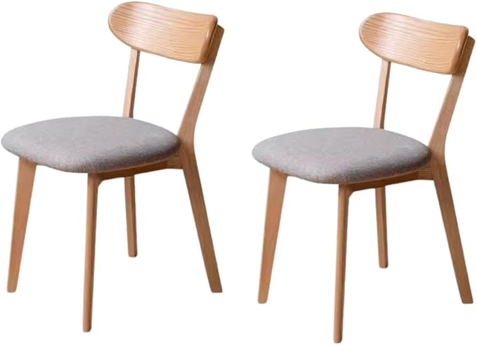 100% Solid Wooden Dining Chairs - Practical Kitchen Chairs with Upholstered Cushion - Wood Chairs Set of 2 for Dining Room, Kitchen (2, Natural with Grey Cushion)