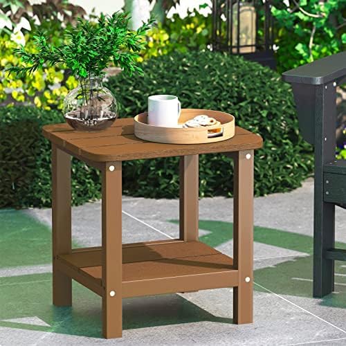 SERWALL Double Adirondack Side Table Rectangular End Table Set of 2, Brown