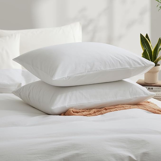 100% Washed Cotton Duvet Cover Set, Linen Like Natural Bedding Set with Zipper Closure (No Comforter), 104x98 Inches, Cal King, White