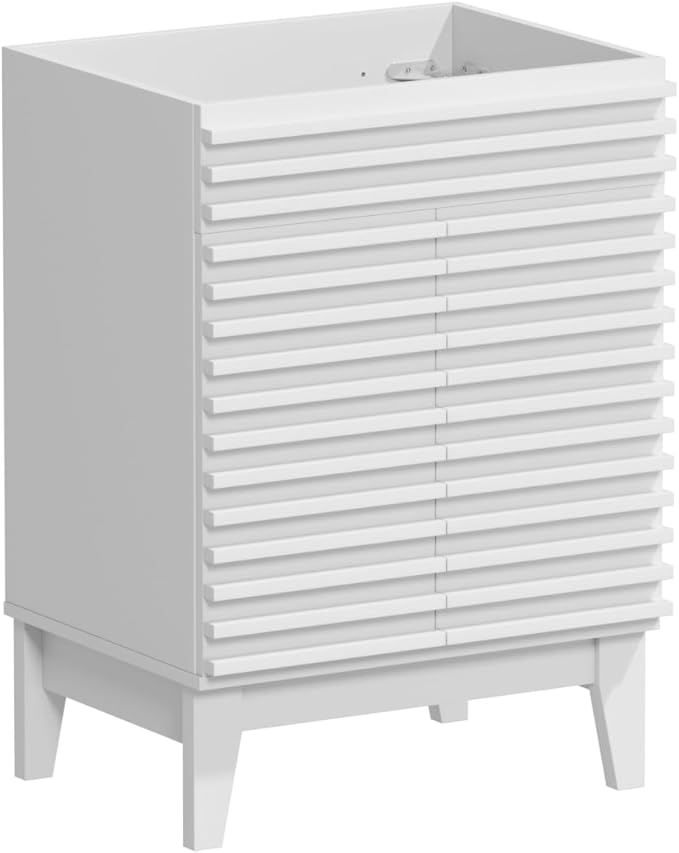 ROOMTEC 24" Bathroom Vanity, Mid-Century Freestanding Bathroom Cabinet Vanity with Storage, Particleboard Frame with Wood Grain Laminate, White(Sink Basin Not Included)