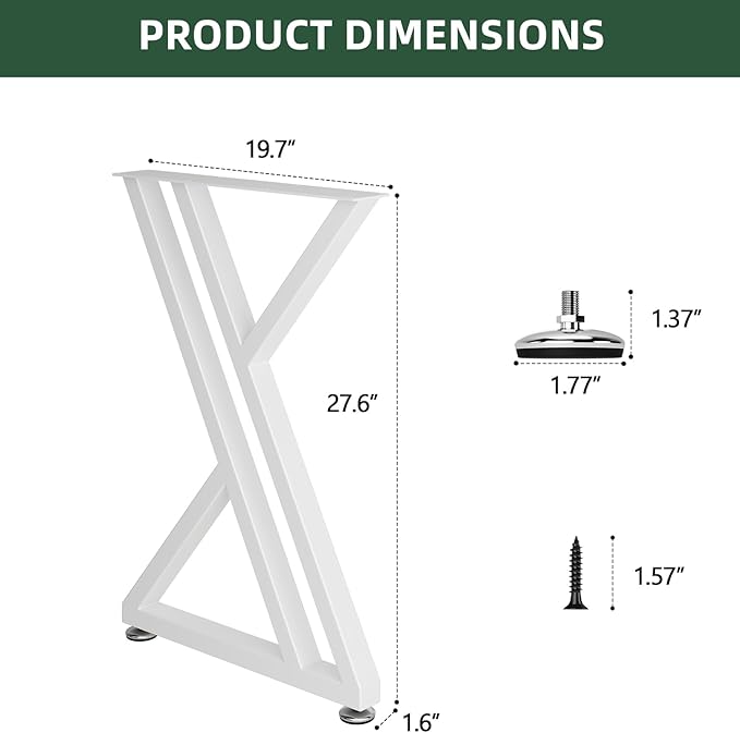 Metal Table Legs 28" H x 20" W Furniture Desk Bench Dining Table Legs with Adjustable Feet Z Shape Heavy Duty Desk Base Set of 2 Silvery
