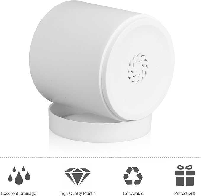 Meowell 7/6.5/6/5/4 inch Flower Pots, 5 Pack Cylinder Plant Pots for Small Indoor Outdoor Plants, Plastic Planters with Drainage Holes and Saucers for Garden Succulent Nursery House Plants, White