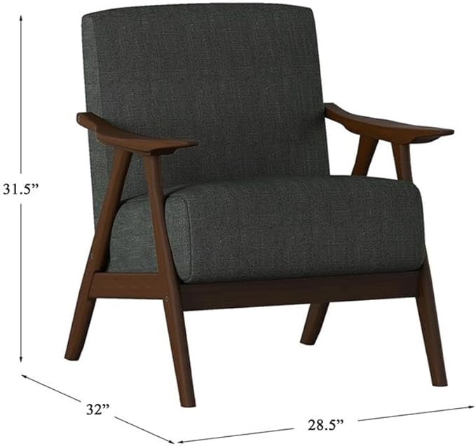 Lexicon Mid Century Modern Accent Chair with Solid Wood Frame in Walnut Finish, Upholstered Living Room Lounge Arm Chair, Thick and Comfy Innerspring Seat Cushion, Linen-Look Fabric, Dark Grey