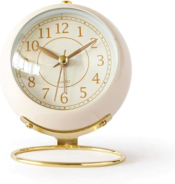 SHISEDECO Small Tableclocks Classic Non-Ticking Tabletop Alarm Clock with Backlight, Battery Operated Astronaut Deskclock with HD Glass for Living Room Bedroom Bedside Indoor Decor (White)