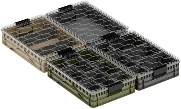 SIDIO Quarter Crate 4 Pack of Stackable Storage Bins - Organizer Bins with Dividers for Garage Organization, Home Storage - Heavy Duty Plastic Containers - 19.16” x 12.75”x 4.57” (Camo)