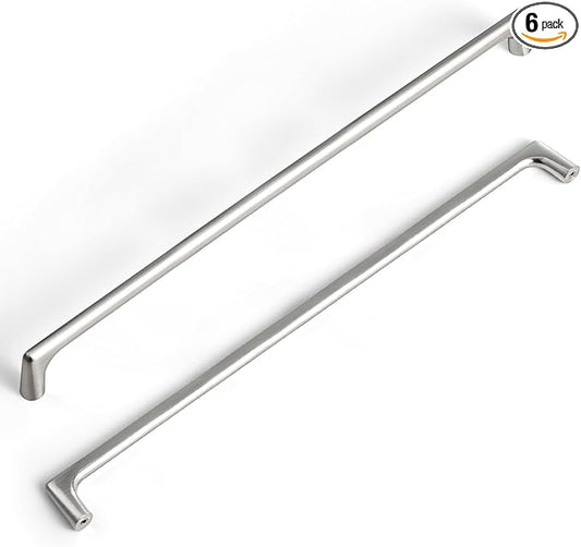 Goo-Ki Satin Nickel Cabinet Pulls with 12.6'' Hole Centers, Modern Style Zinc Alloy Cabinet Handles for Dresser,Wardrobe,Cupboard- 6 Pack