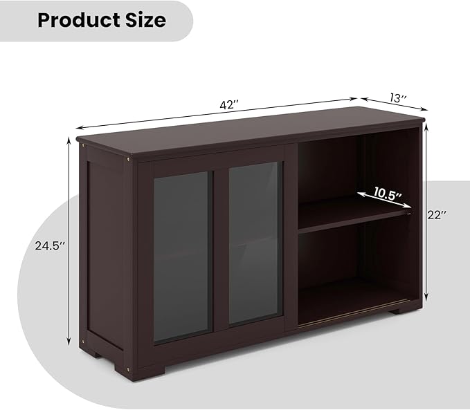 Buffet Cabinet with Storage, Kitchen Sideboard with Sliding Glass Doors, Credenzas Storage Cabinet with Adjustable Shelf, Stackable Kitchen Cupboard for Dining Room Coffee Bar