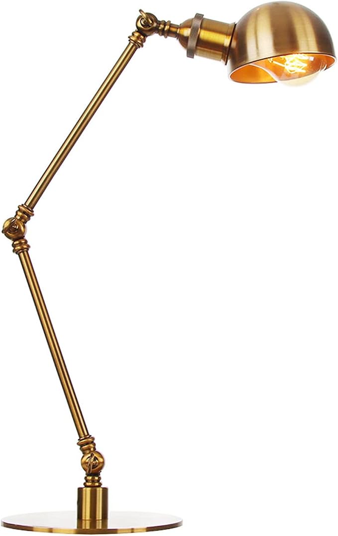 Makeup Vintage Desk Lamp, Adjustable Swing Arm Industrial Metal Task Table Lamp, Bedroom Bedside Night Light Cafe Retro Reading Lighting,Gold