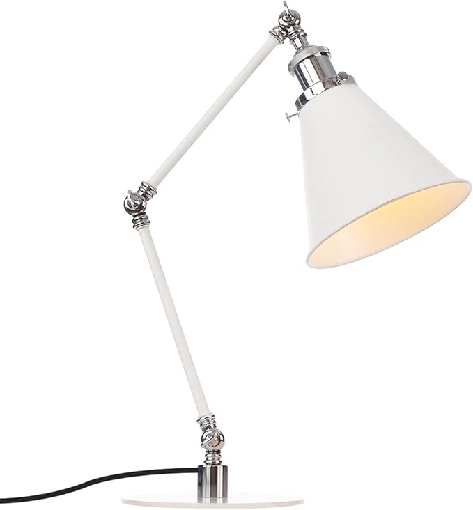 Makeup Vintage Desk Lamp, Industrial Metal Task Table Lamp with Adjustable Swing Arm, Bedroom Bedside Night Light Cafe Antique Reading Lighting,White