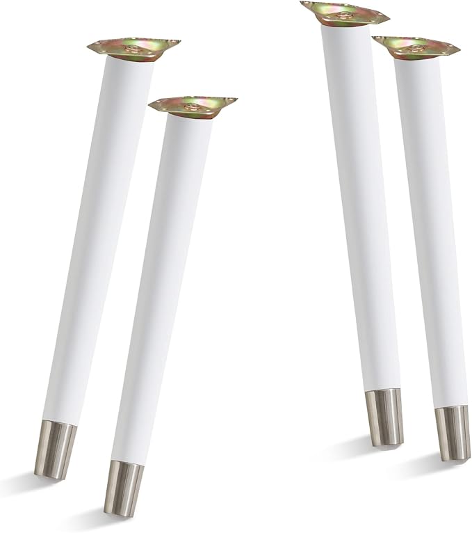TEMI Table Legs 16 inch Wood Furniture Legs with Metal Edge for Coffee Table End Table Mid-Century Modern Style Tapered Round DIY Furniture Legs Accessories Included, White