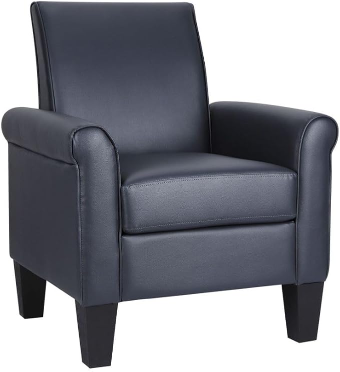Mid-Century Modern Leather Accent Chairs Overstuffed Leather Living Room Chair Upholstered Comfortable Club Chair PU Leather Armchair for Bedroom Office Waiting Room -Dark Blue