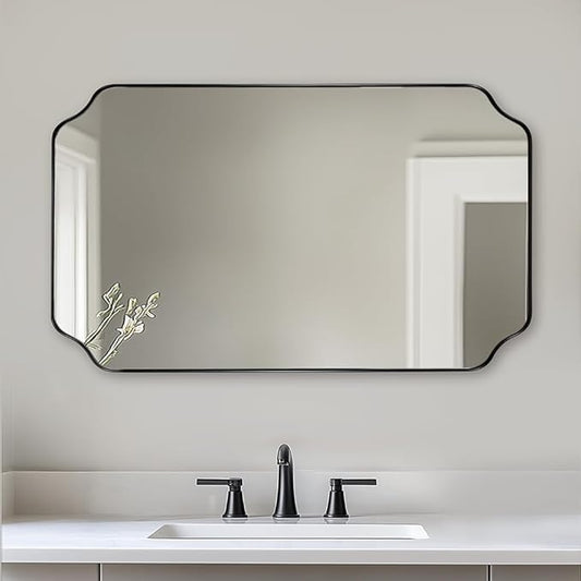 ANDY STAR Matte Black Mirror 24x40 Inch, Scalloped Mirror for Bathroom, Unique Rectangular Bathroom Mirror in Premium Stainless Steel Metal Frame 1’’ Deep, Hangs Vertically/Horizontally