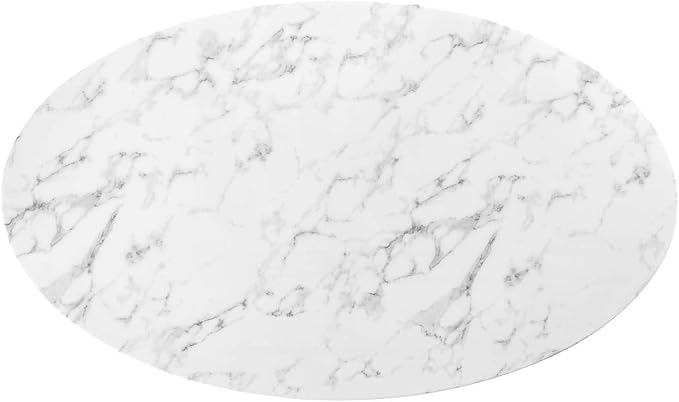 Modway Lippa 60" Oval-Shaped Mid-Century Modern Dining Table with Artificial Marble Top and White Base