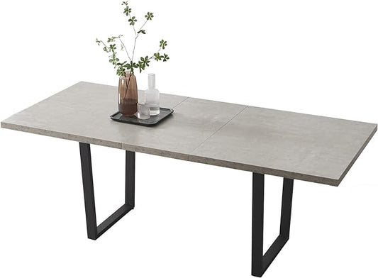 ZckyCine 79''Extendable Modern Minimalist Dining Table, 6-Person Dining Table, Reinforced Metal Legs
