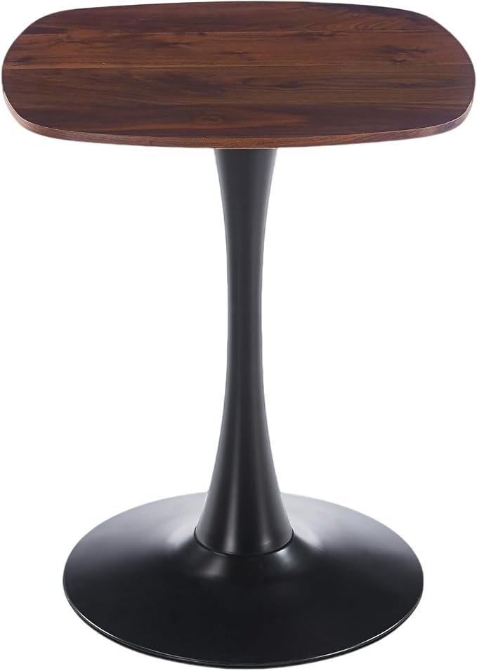 24" Square Tulip Dining Table for 2-4, Small Dining Table with Black Pedestal Base, Dark Walnut Top, Modern Kitchen Table, Bistro Cafe Table for Apartment Small Space Living Room