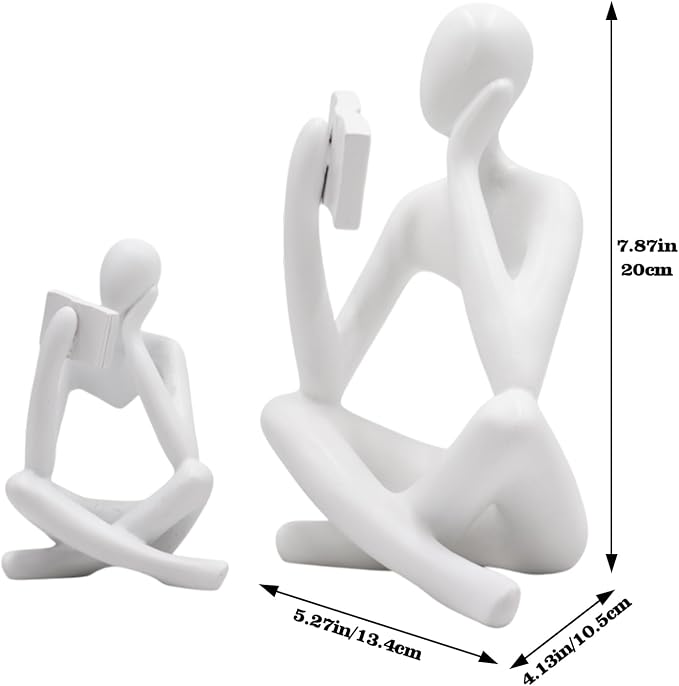 Gold Reading Women Statue, Thinker Sculptures, Abstract Art Ornament, Modern Aesthetic Figurine Decoration, Suitable for Home Living Room Bedroom Office Shelf Table Desk Bookshelf Decor (White Right)