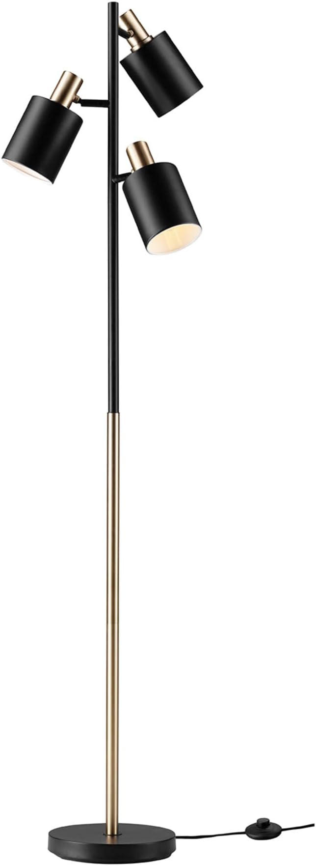 GLOBE Electric x Novogratz 67354 67" 3-Light Tree Floor Lamp, Matte Black, Brass Accents, Adjustable Pivoting Heads, Modern Standing Light for Living Room or Office, E26 Base, Upscale Industrial