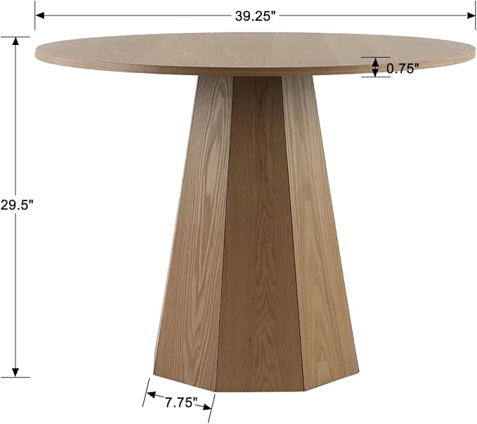 39” Round Solid Wood Dining Table for 4-5 People, Modern Pedestal Dining Kitchen Table, Farmhouse Small Wood Dining Table for Kitchen Easy Assemble, Saving Space, Brown